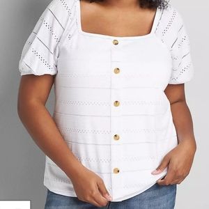 NWT Lane Bryant Square Neck Button Front T…
